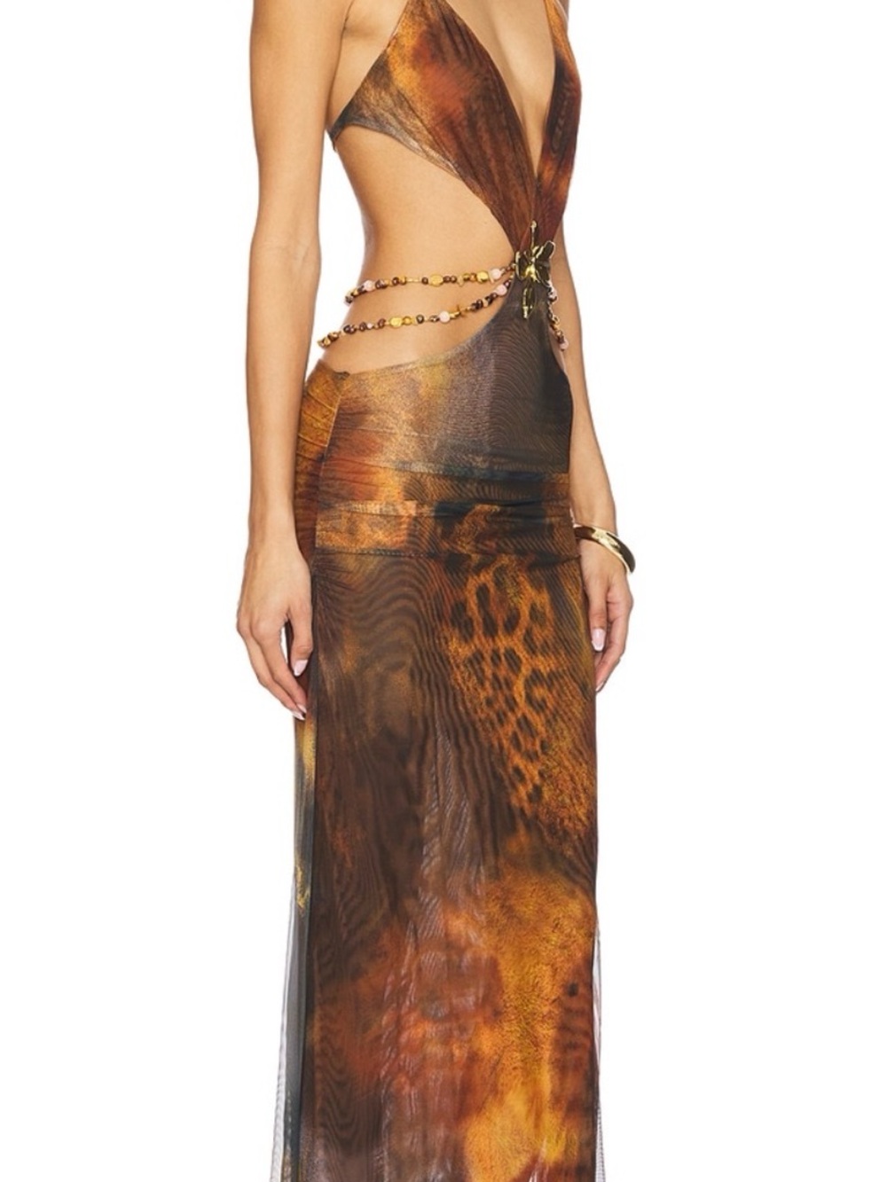 Jaded London Brown & Gold Animal-Print Cutout Maxi Dress